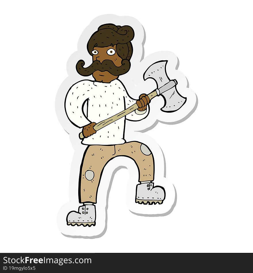 sticker of a cartoon man with axe