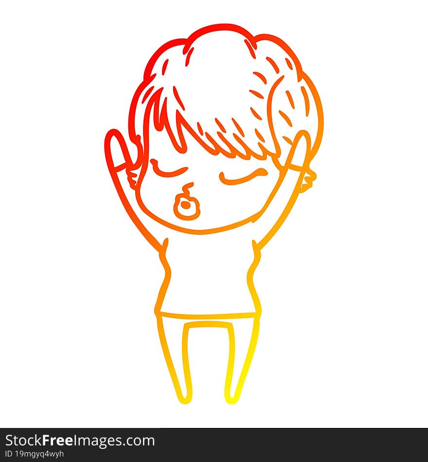 warm gradient line drawing cartoon woman with eyes shut