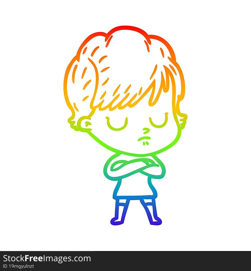 rainbow gradient line drawing of a cartoon woman