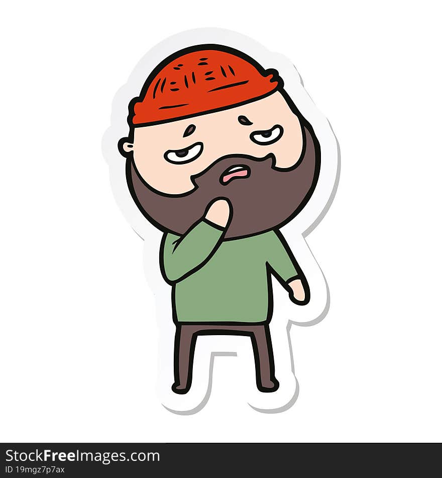 Sticker Of A Cartoon Worried Man With Beard