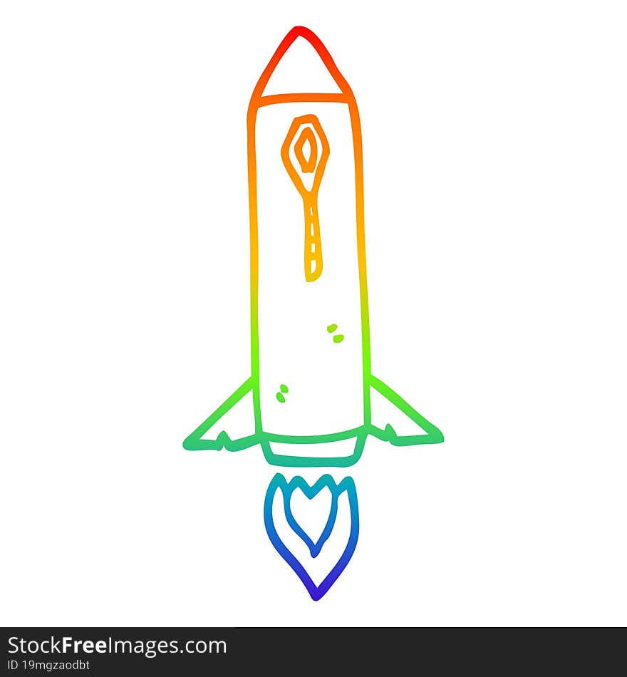 rainbow gradient line drawing cartoon space rocket