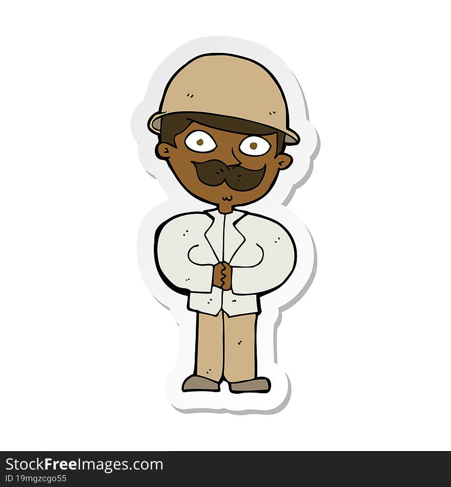 sticker of a cartoon man in safari hat