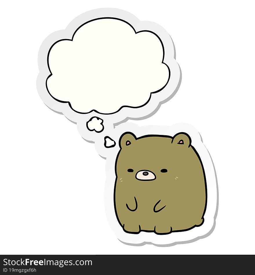 cartoon sad bear and thought bubble as a printed sticker