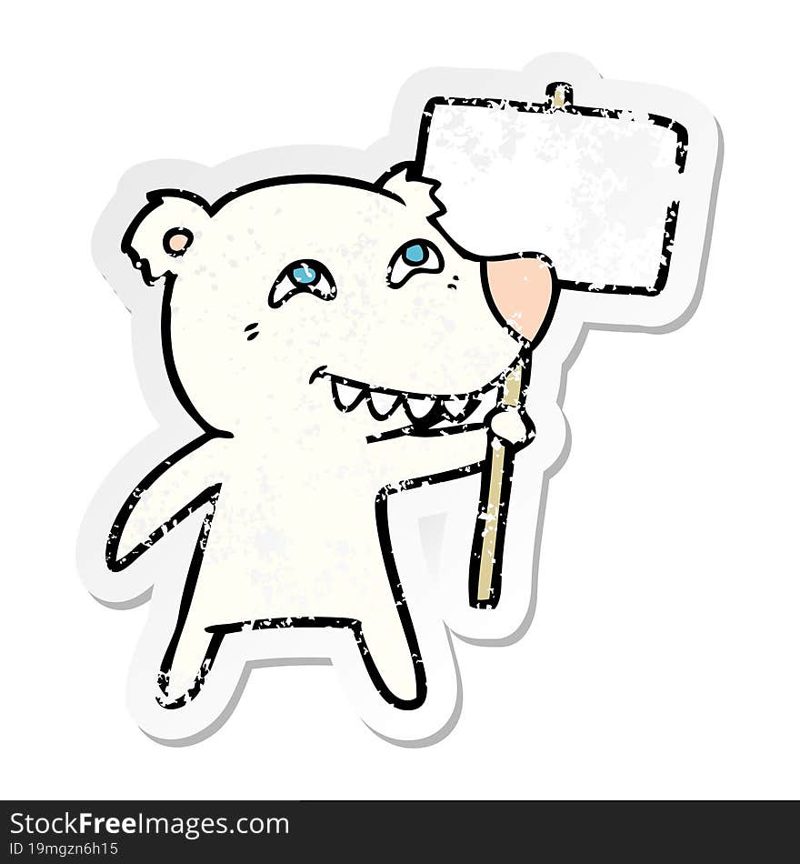 distressed sticker of a cartoon polar bear showing teeth