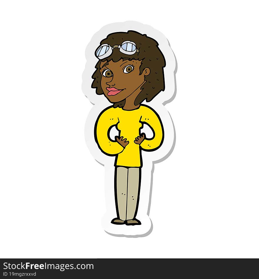 sticker of a cartoon aviator woman