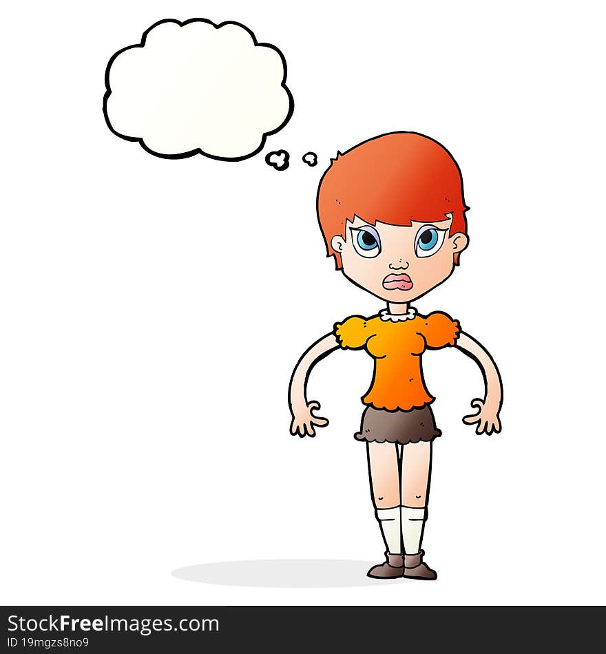 cartoon woman looking annoyed with thought bubble