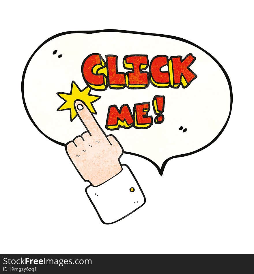 click me speech bubble textured cartoon sign