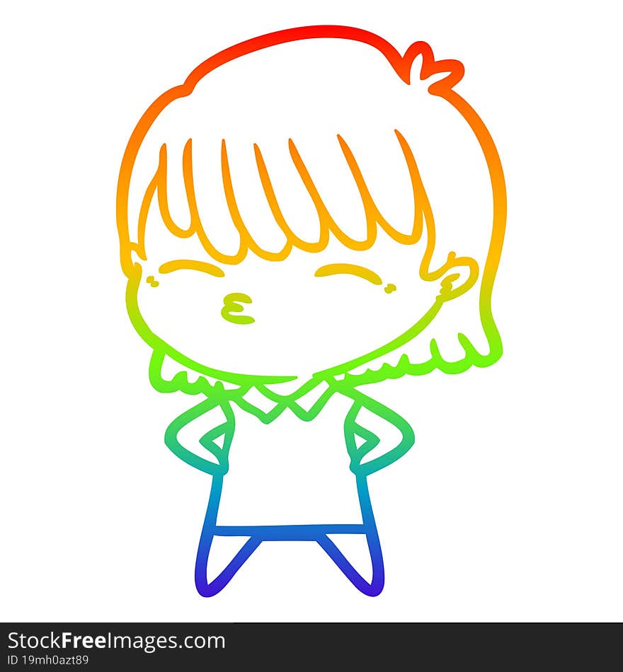 rainbow gradient line drawing of a cartoon woman