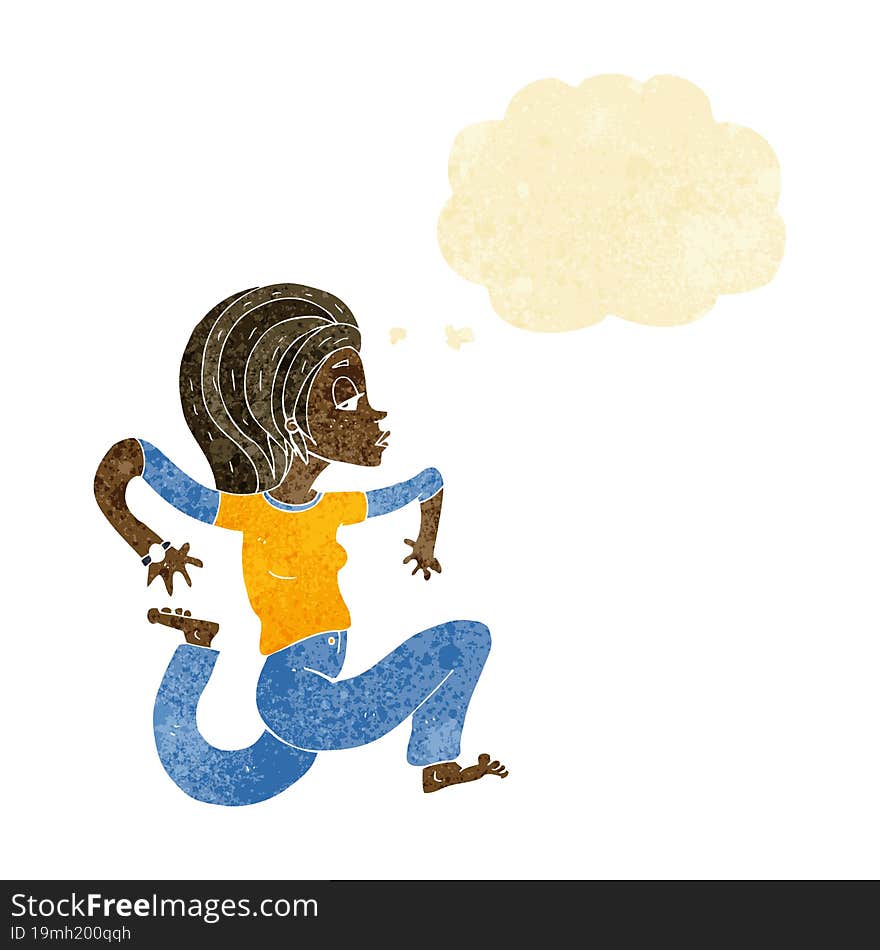 cartoon woman running with thought bubble