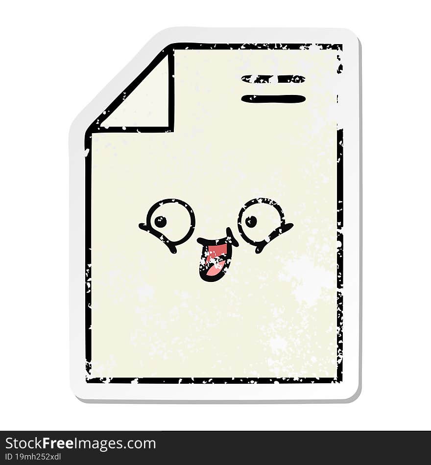 Distressed Sticker Of A Cute Cartoon Sheet Of Paper