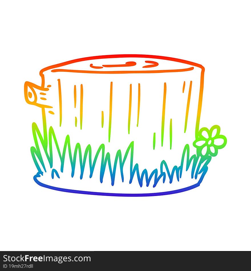 rainbow gradient line drawing cartoon tree stump