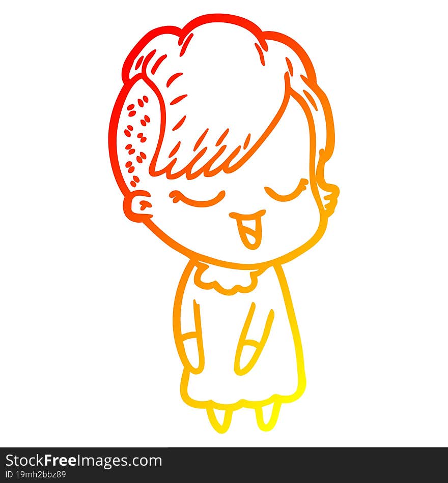 warm gradient line drawing happy cartoon girl