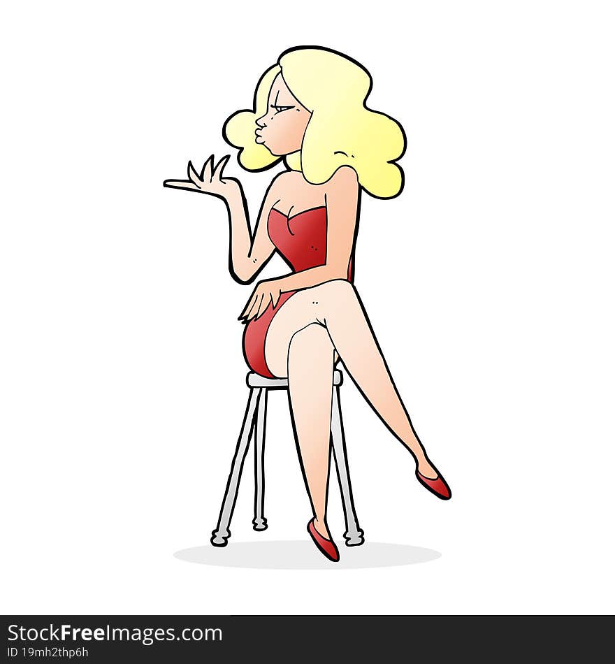 cartoon woman sitting on bar stool