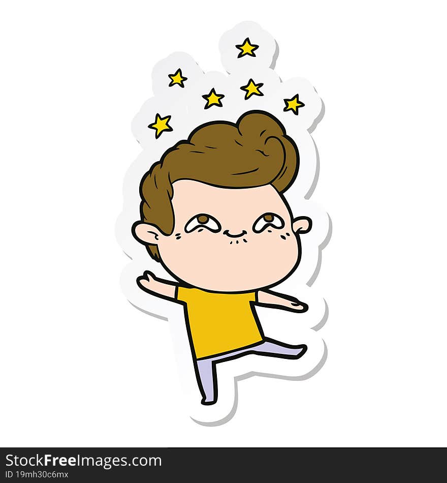 sticker of a cartoon excited man