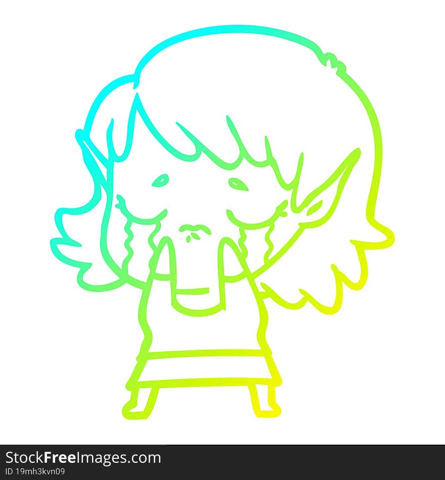 cold gradient line drawing cartoon crying elf girl