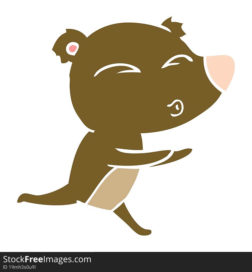 flat color style cartoon running bear