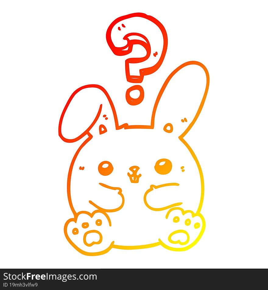 warm gradient line drawing cartoon rabbit with question mark