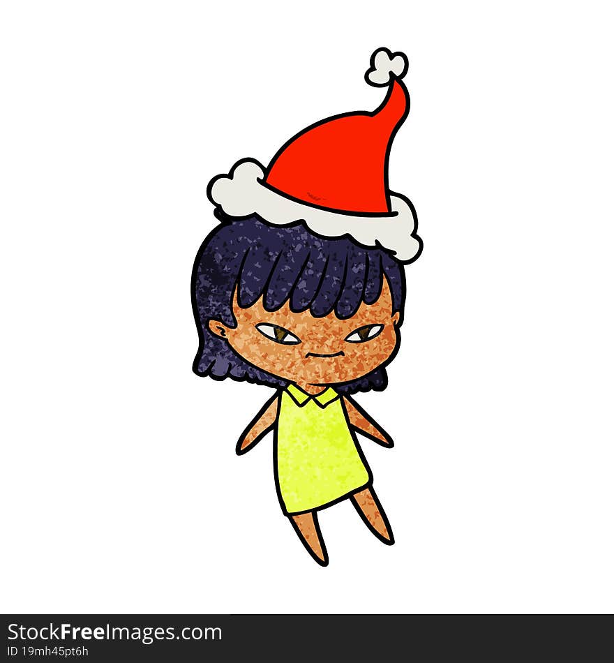 textured cartoon of a woman wearing santa hat