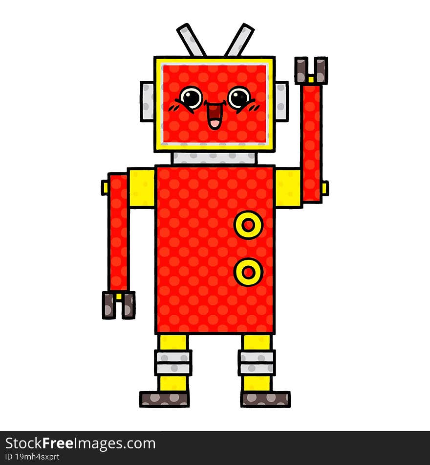 comic book style cartoon of a happy robot