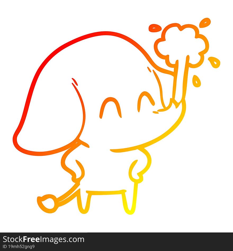 warm gradient line drawing cute cartoon elephant spouting water