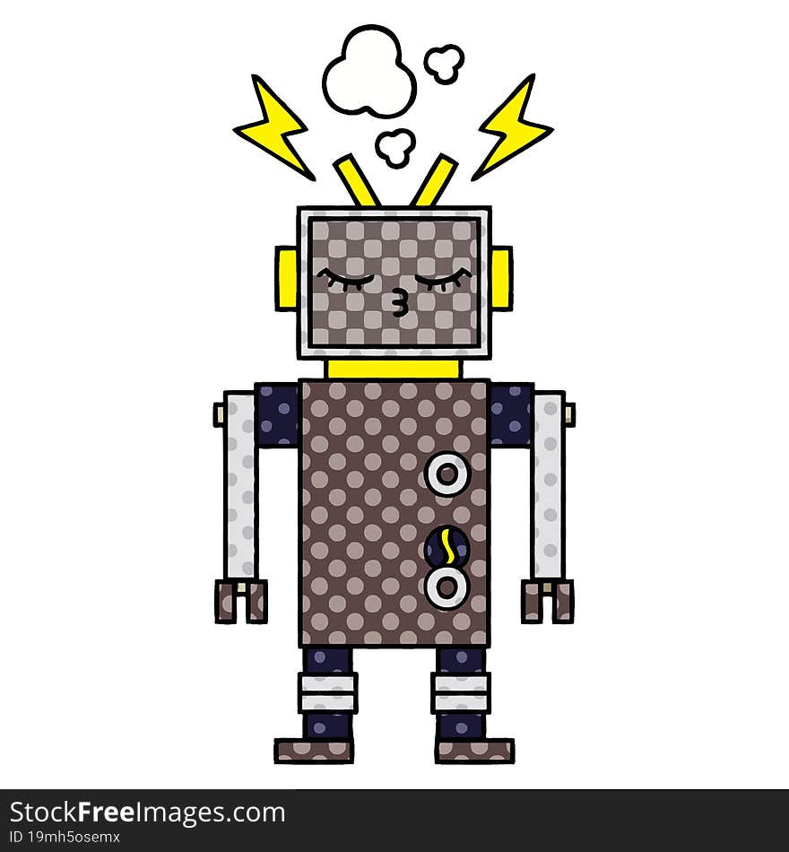 comic book style cartoon malfunctioning robot