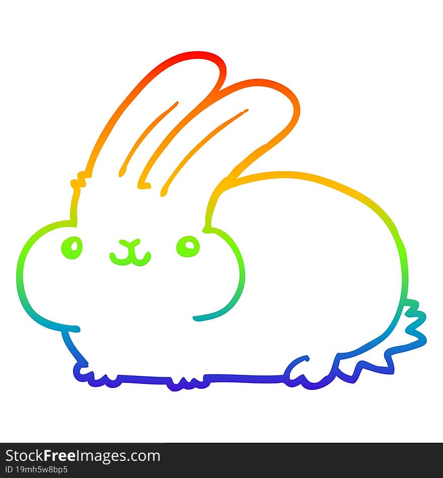 rainbow gradient line drawing of a cartoon rabbit