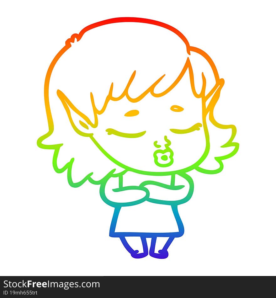 rainbow gradient line drawing shy cartoon elf girl