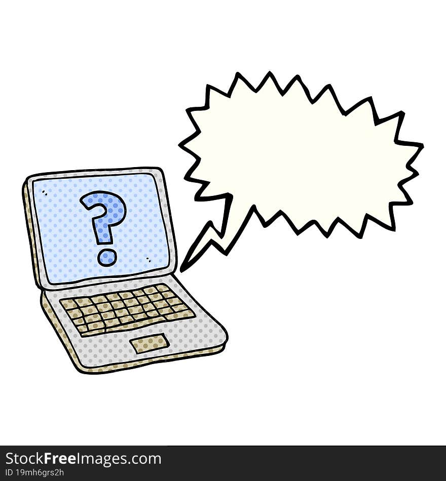 comic book speech bubble cartoon laptop computer with question mark