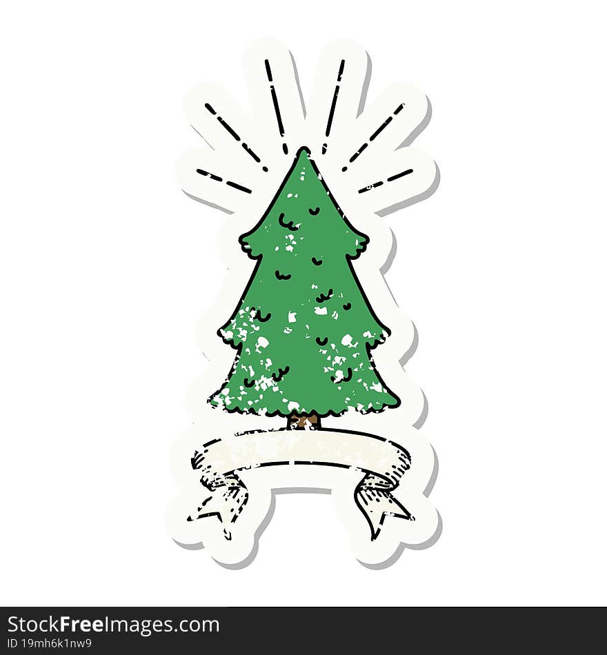 Grunge Sticker Of Tattoo Style Pine Tree