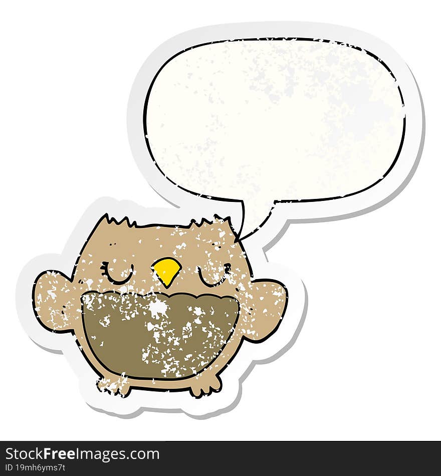 cartoon owl and speech bubble distressed sticker