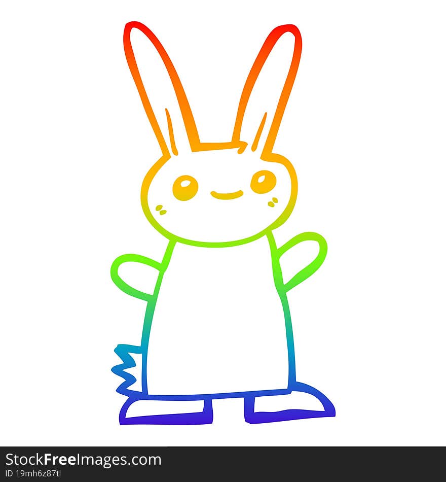 rainbow gradient line drawing of a cute cartoon rabbit