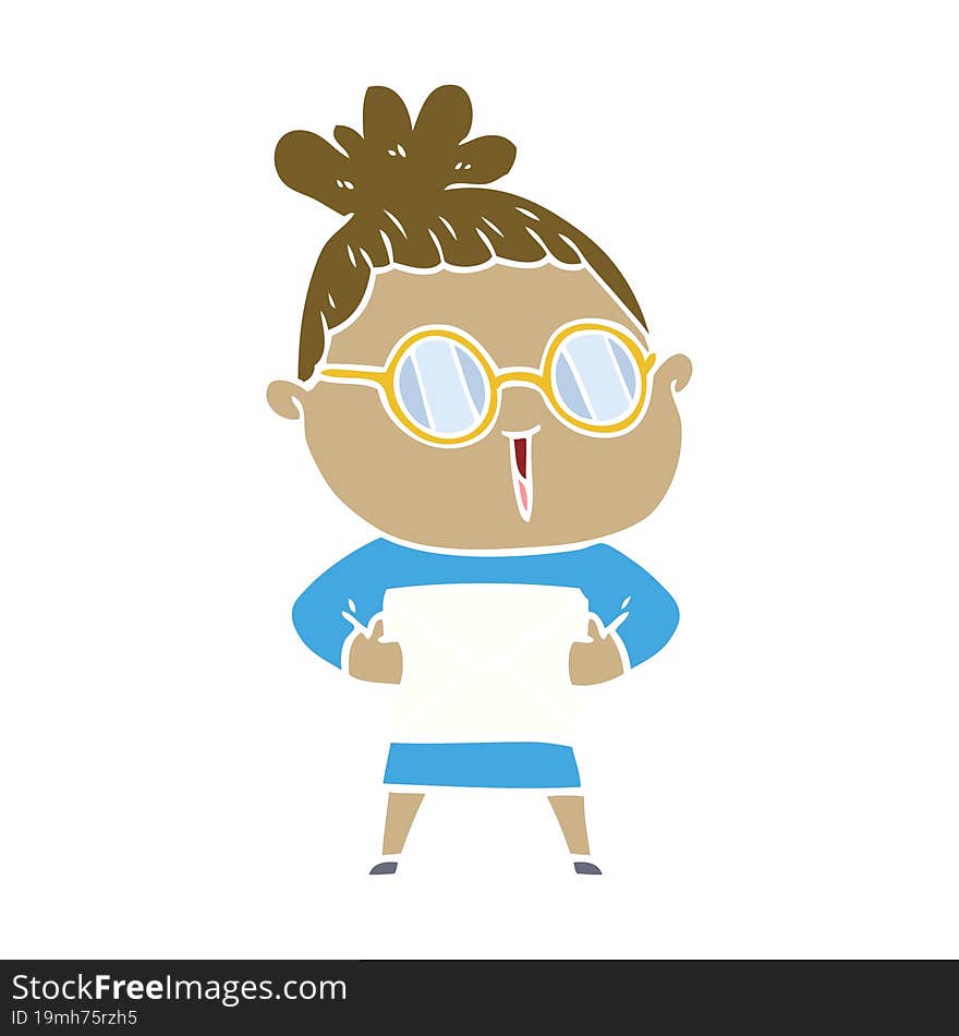 flat color style cartoon woman wearing spectacles