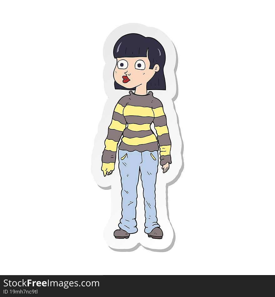 Sticker Of A Cartoon Woman In Casual Clothes