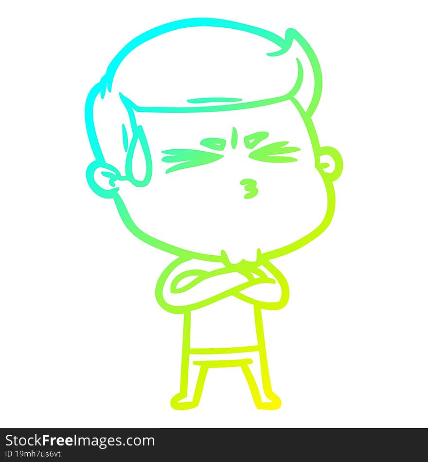 Cold Gradient Line Drawing Cartoon Man Sweating