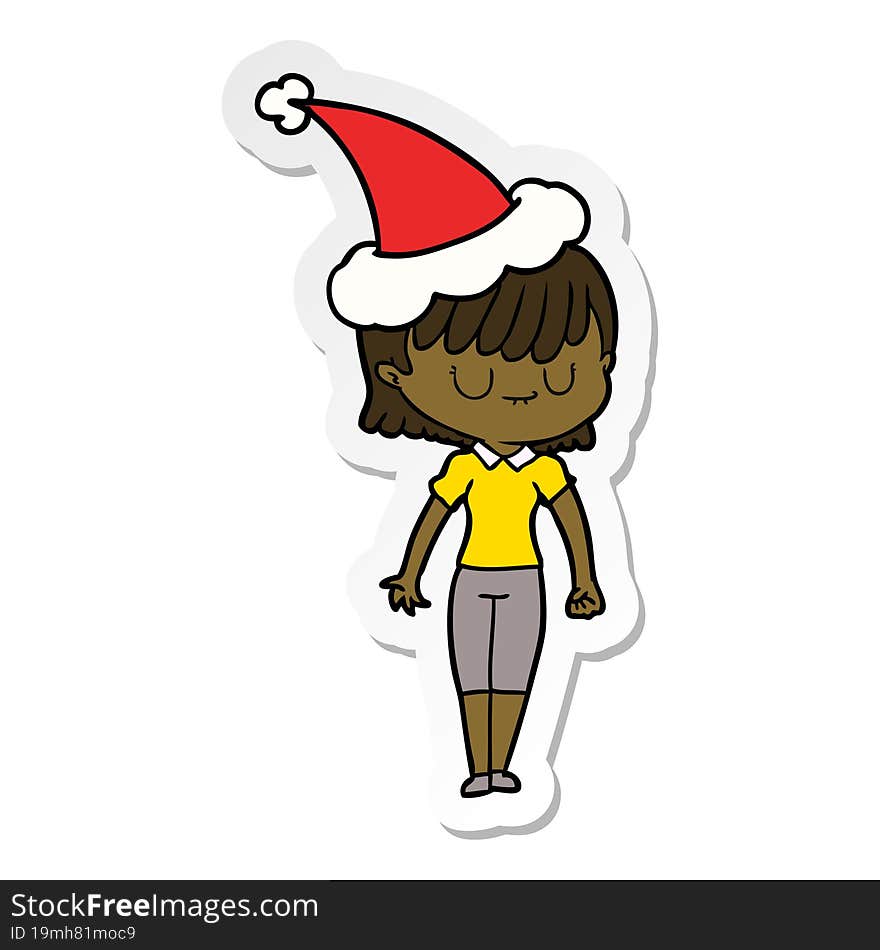 hand drawn sticker cartoon of a woman wearing santa hat