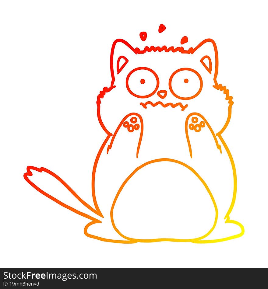 Warm Gradient Line Drawing Cartoon Worried Cat