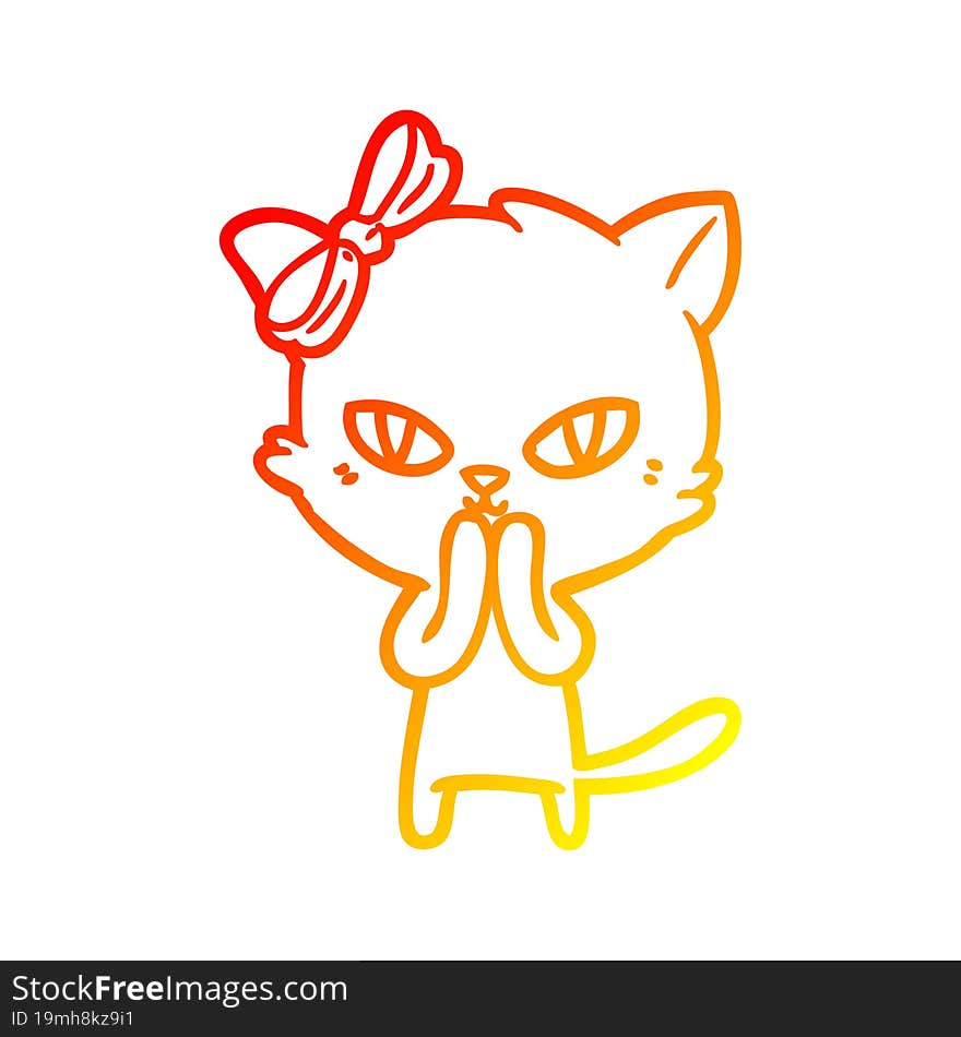 Warm Gradient Line Drawing Cute Cartoon Cat