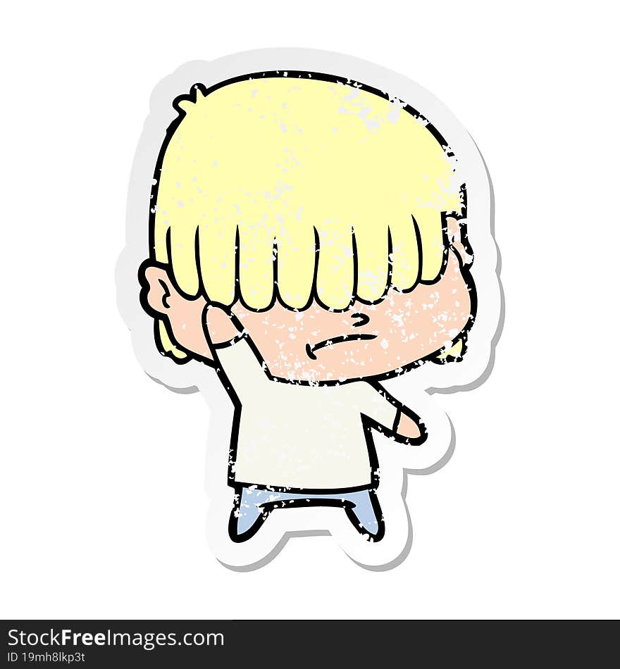 Distressed Sticker Of A Cartoon Boy With Untidy Hair