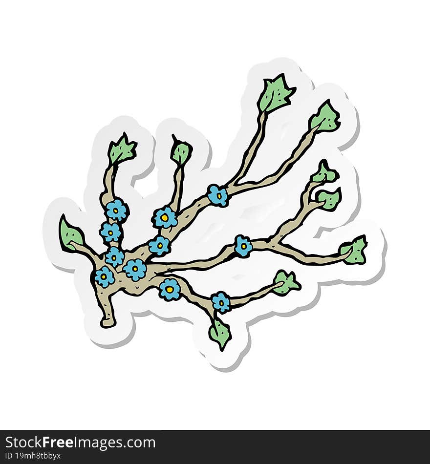 Sticker Of A Cartoon Flowering Branch