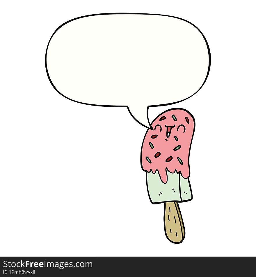 cartoon ice lolly and speech bubble