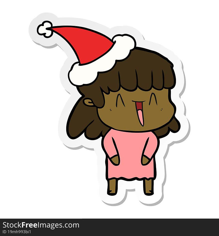 hand drawn sticker cartoon of a woman wearing santa hat