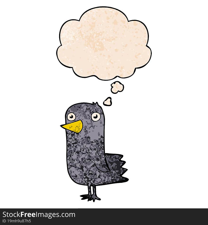 cartoon bird with thought bubble in grunge texture style. cartoon bird with thought bubble in grunge texture style