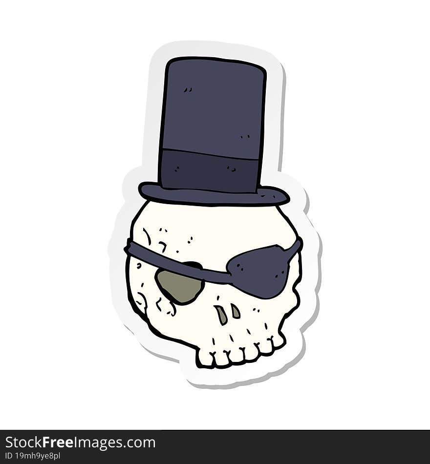 sticker of a skull in top hat cartoon