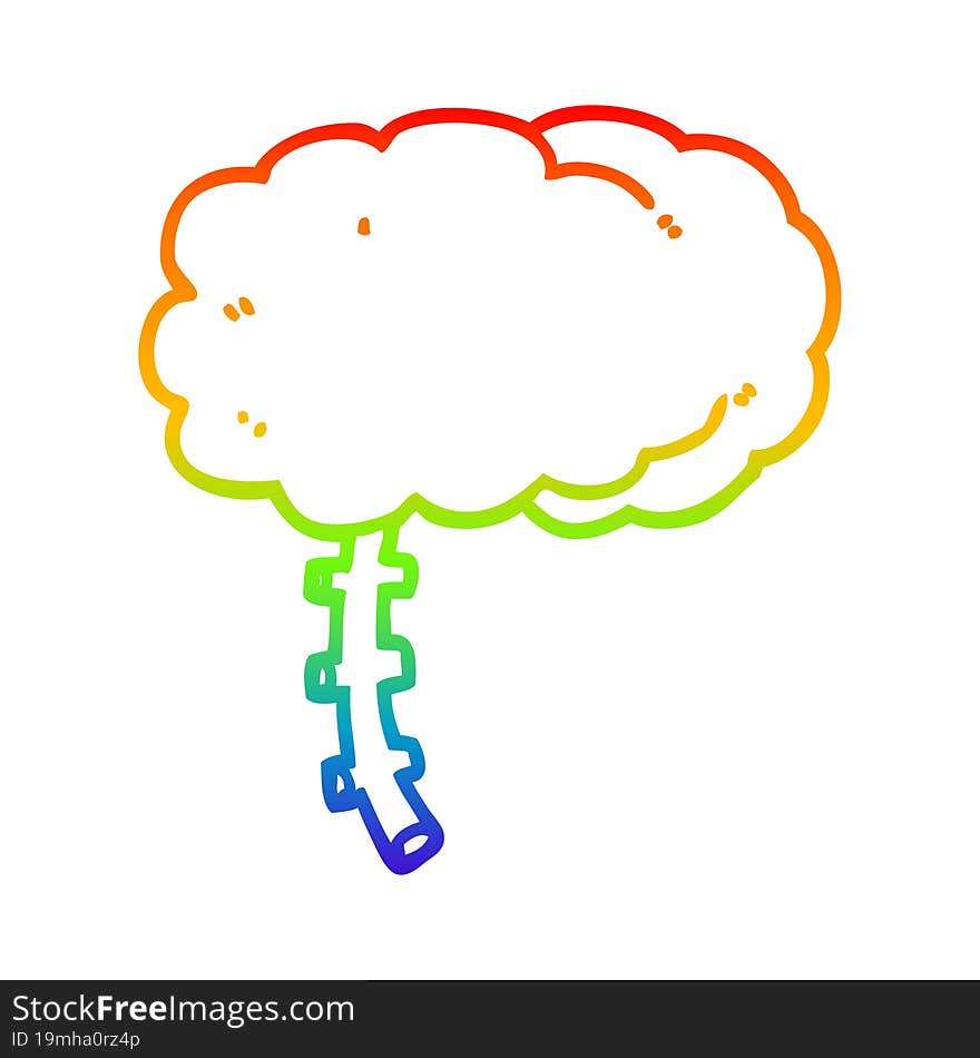 rainbow gradient line drawing of a cartoon brain