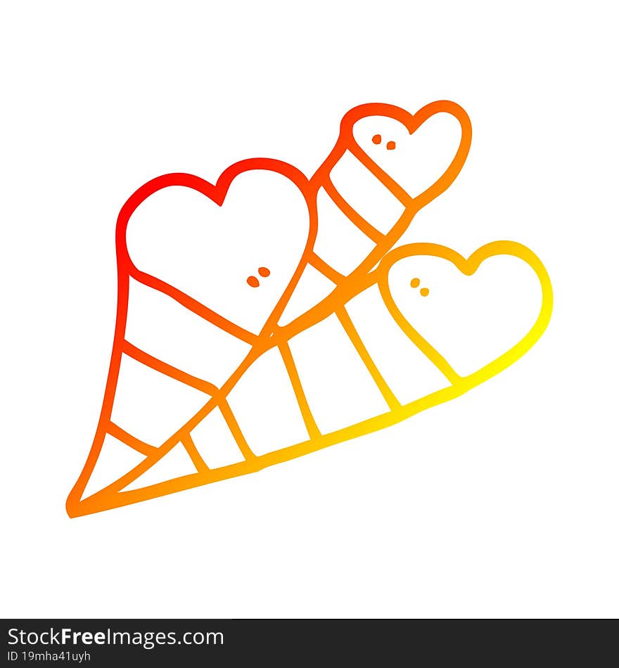 warm gradient line drawing of a cartoon love hearts