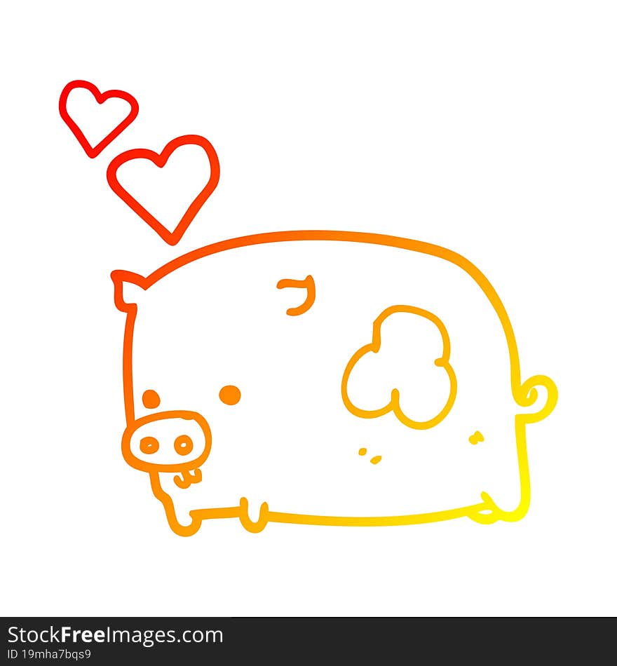 warm gradient line drawing cartoon pig in love