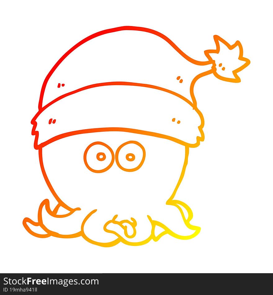 warm gradient line drawing cartoon octopus wearing christmas hat