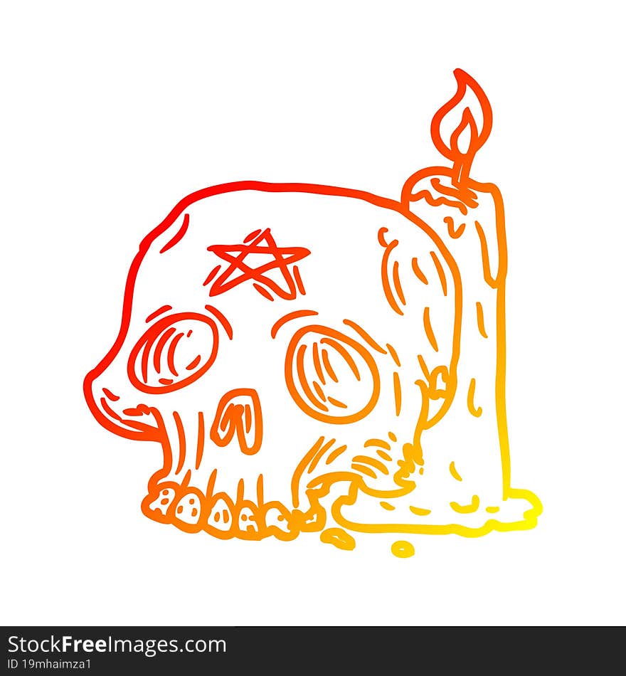 warm gradient line drawing of a spooky skull and candle