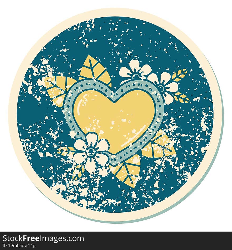 distressed sticker tattoo style icon of a botanical heart