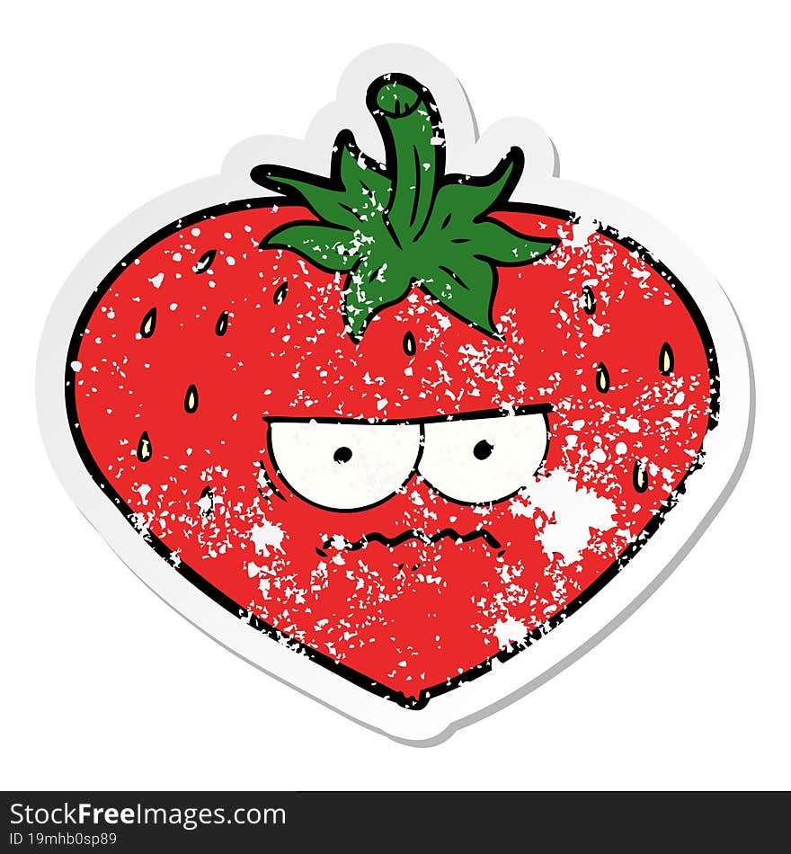 distressed sticker of a cartoon strawberry